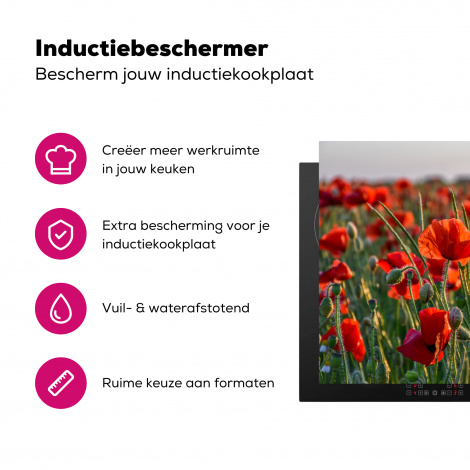 Inductiebeschermer - Bloemen - Klaprozen - Natuur - Rood-3