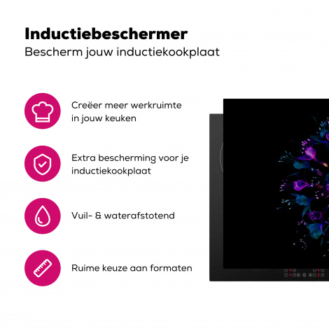Inductiebeschermer - Bloem - Paars - Blauw - Macro - Zwart-3