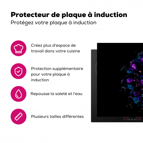 Protège-plaque à induction - Fleur - Violet - Bleu - Macro - Noir-3