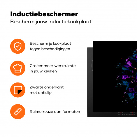 Inductiebeschermer - Bloem - Paars - Blauw - Macro - Zwart-3