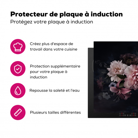 Protège-plaque à induction - Fleurs - Vintage - Pastel - Rose - Blanc-3