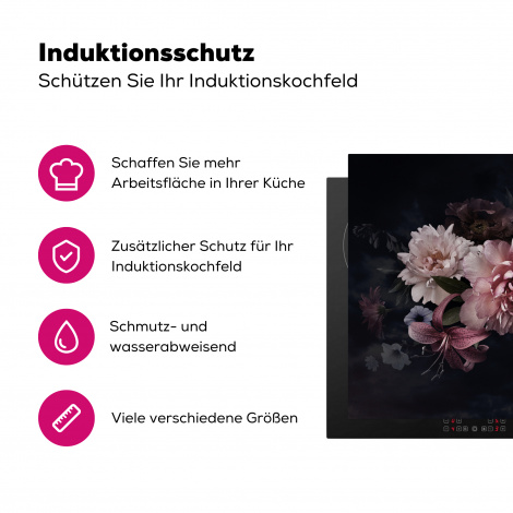 Herdabdeckplatte - Blumen - Vintage - Pastell - Rosa - Weiß-3