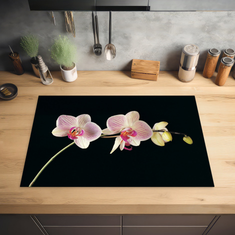 Herdabdeckplatte - Orchidee - Blumen - Schwarz - Rosa - Knöpfe-2