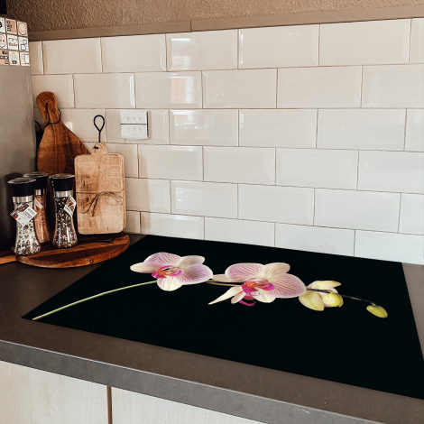 Herdabdeckplatte - Orchidee - Blumen - Schwarz - Rosa - Knöpfe-5
