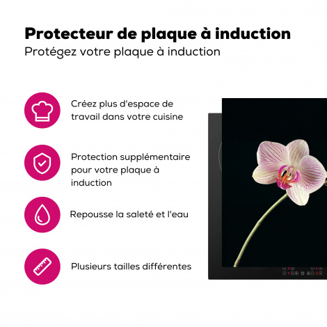 Protège-plaque à induction - Orchidée - Fleurs - Noir - Rose - Boutons-3