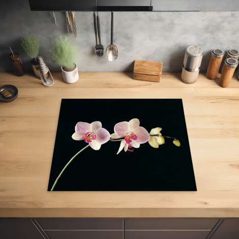 Inductiebeschermer - Orchidee - Bloemen - Zwart - Roze - Knoppen-2