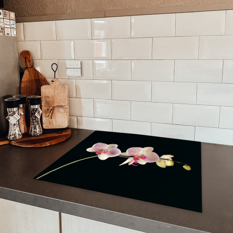 Inductiebeschermer - Orchidee - Bloemen - Zwart - Roze - Knoppen-5