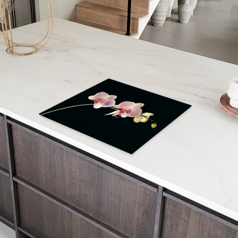 Inductiebeschermer - Orchidee - Bloemen - Zwart - Roze - Knoppen-6