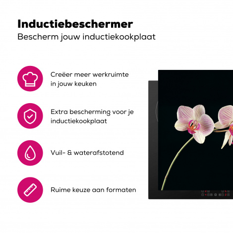 Inductiebeschermer - Orchidee - Bloemen - Zwart - Roze - Knoppen-3