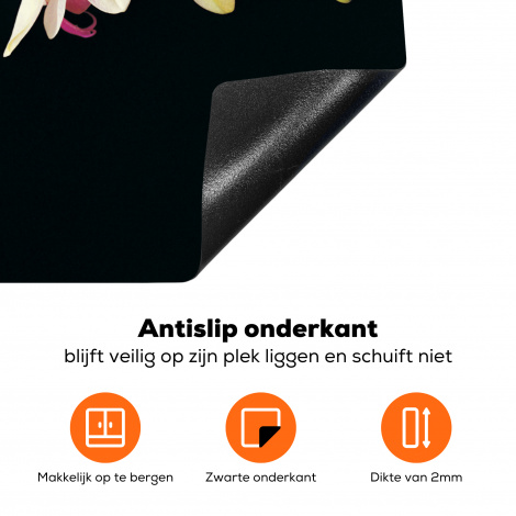 Inductiebeschermer - Orchidee - Bloemen - Zwart - Roze - Knoppen-4