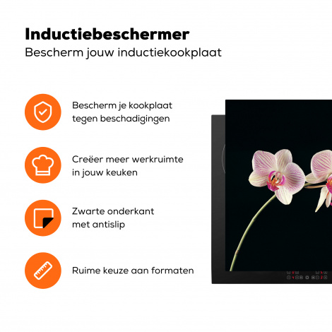 Inductiebeschermer - Orchidee - Bloemen - Zwart - Roze - Knoppen-3