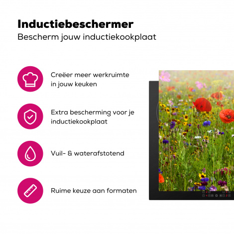 Inductiebeschermer - Lente - Bloemen - Rood - Klaproos - Gras - Groen-3