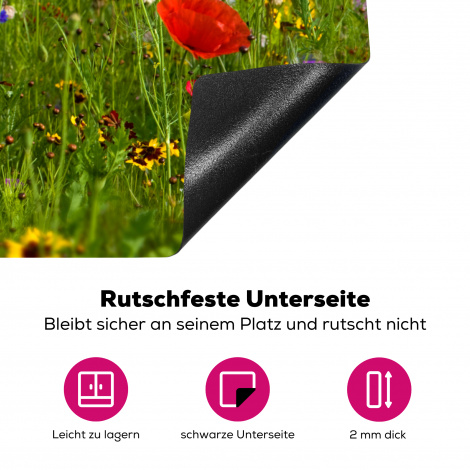 Herdabdeckplatte - Frühling - Blumen - Rot - Mohn - Gras - Grün-4