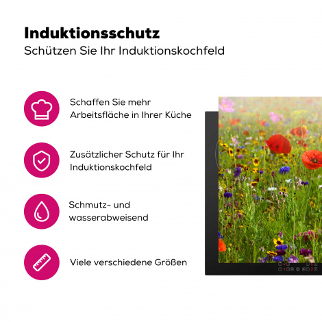 Herdabdeckplatte - Frühling - Blumen - Rot - Mohn - Gras - Grün-3