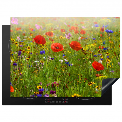 Herdabdeckplatte - Frühling - Blumen - Rot - Mohn - Gras - Grün