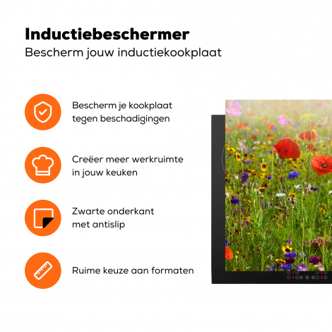 Inductiebeschermer - Lente - Bloemen - Rood - Klaproos - Gras - Groen-3