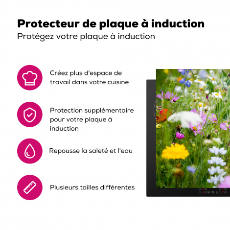 Protège-plaque à induction - Fleurs - Nature - Vert - Herbe - Violet - Blanc-3