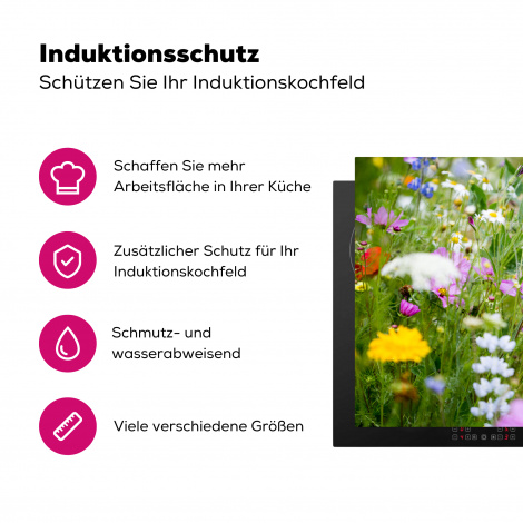 Herdabdeckplatte - Blumen - Natur - Grün - Gras - Lila - Weiß-3