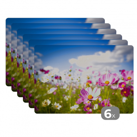 Premium placemats (6 stuks) - Bloemen - Wei - Paars - 45x30 cm-1