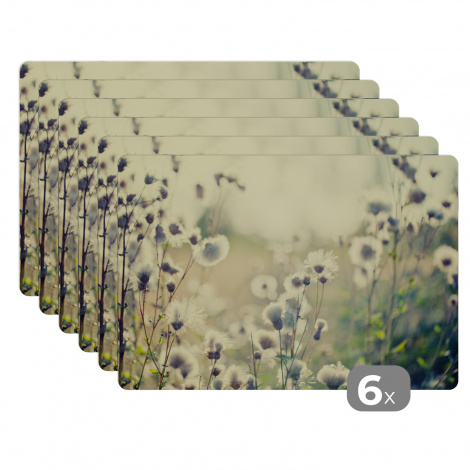 Premium placemats (6 stuks) - Bloemen - Veld - Wit - 45x30 cm-1