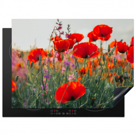 Herdabdeckplatte - Mohn - Blumen - Rot - Lila - Wiese