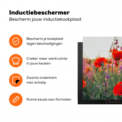 Inductiebeschermer - Klaproos - Bloemen - Rood - Paars - Weide-3