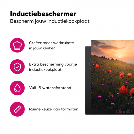 Inductiebeschermer - Bloemenveld - Gras - Bloemen - Planten - Zonsondergang - Oranje-3