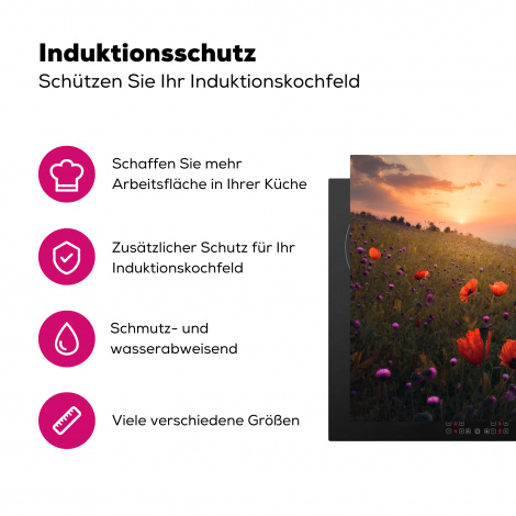 Herdabdeckplatte - Blumenfeld - Gras - Blumen - Pflanzen - Sonnenuntergang - Orange-3