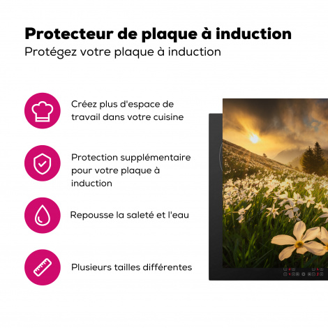 Protège-plaque à induction - Champ de fleurs - Collines - Coucher de soleil - Montagne - Nature - Blanc - Collines-3