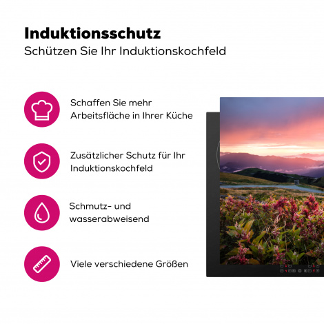 Herdabdeckplatte - Blumen - Berge - Landschaft - Nacht - Himmel - Rosa-3