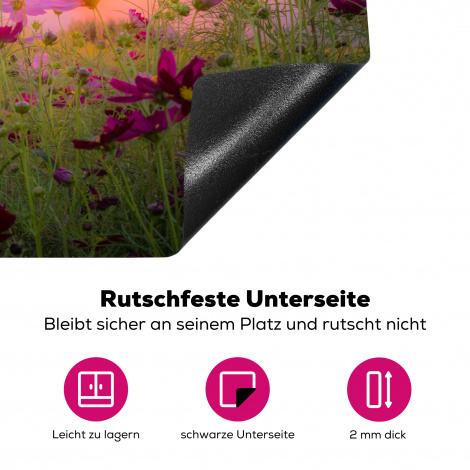 Herdabdeckplatte - Sonnenuntergang - Blumen - Rosa - Natur - Grün-4