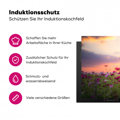 Herdabdeckplatte - Sonnenuntergang - Blumen - Rosa - Natur - Grün-3
