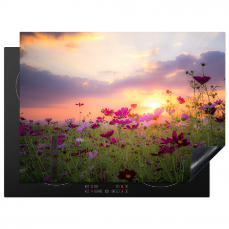 Herdabdeckplatte - Blumen - Rosa - Sonnenuntergang - Natur - Wiese - Horizont
