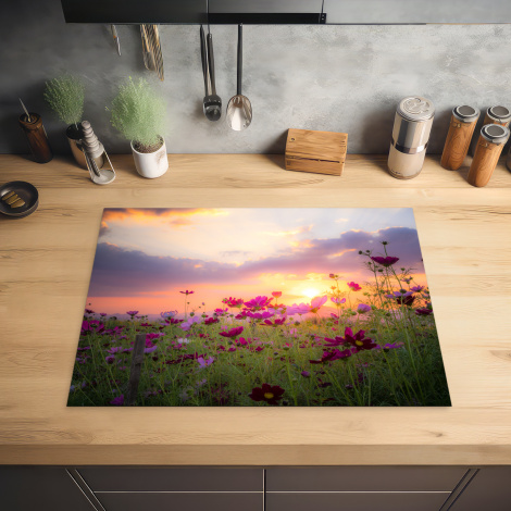 Herdabdeckplatte - Blumen - Rosa - Sonnenuntergang - Natur - Wiese - Horizont-2