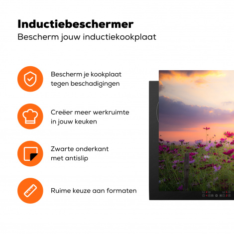 Inductiebeschermer - Bloemen - Roze - Zonsondergang - Natuur - Weide - Horizon-3