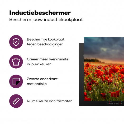 Inductiebeschermer - Zonsondergang - Klaprozen - Rood - Bloemen - Veld - Natuur-3