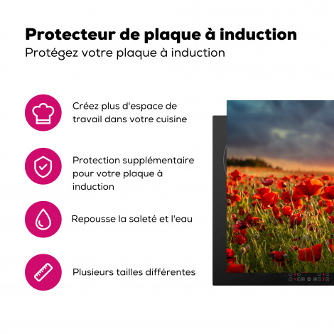 Protège-plaque à induction - Coucher de soleil - Coquelicots - Rouge - Fleurs - Champ - Nature-3