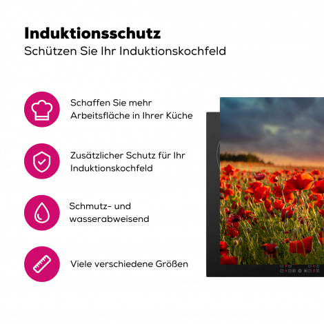 Herdabdeckplatte - Sonnenuntergang - Mohnblumen - Rot - Blumen - Feld - Natur-3