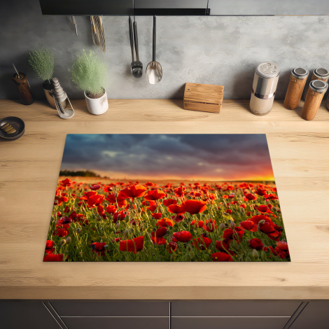 Herdabdeckplatte - Sonnenuntergang - Mohnblumen - Rot - Blumen - Feld - Natur-2