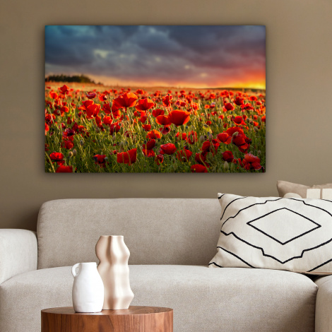 Canvas schilderij - Zonsondergang - Klaprozen - Rood-2