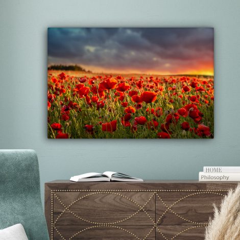 Canvas schilderij - Zonsondergang - Klaprozen - Rood-4