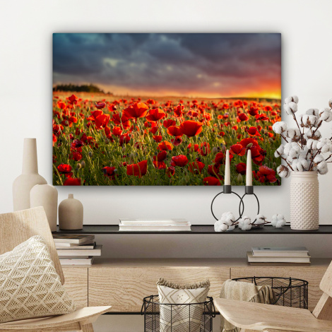 Canvas schilderij - Zonsondergang - Klaprozen - Rood-3