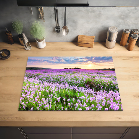 Herdabdeckplatte - Blumen - Lavendel - Lila - Himmel - Sonnenuntergang - Wiese - Natur-2