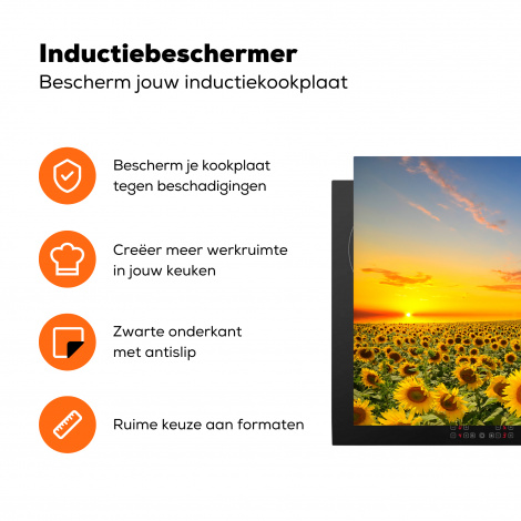 Inductiebeschermer - Bloemen - Zonnebloem - Zonsondergang - Nacht - Oranje-3