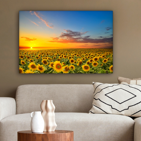 Canvas schilderij - Bloemen - Zonnebloem - Zonsondergang - Nacht-2