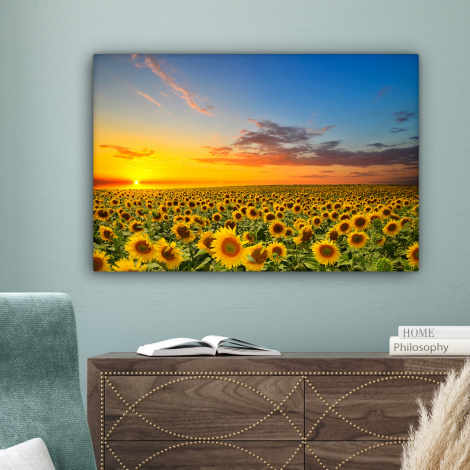 Canvas schilderij - Bloemen - Zonnebloem - Zonsondergang - Nacht-4