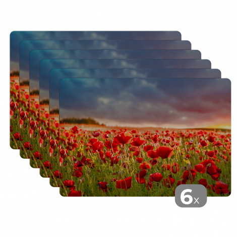 Tischset (6er Set) - Sonnenuntergang - Mohnblumen - Rot - 45x30 cm