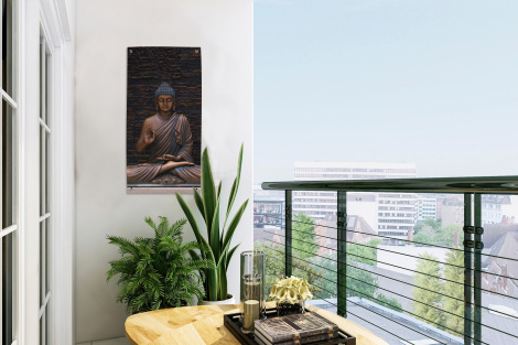 Tuinposter - Boeddha - Buddha beeld - Bruin - Spiritueel - Meditatie - Staand-3