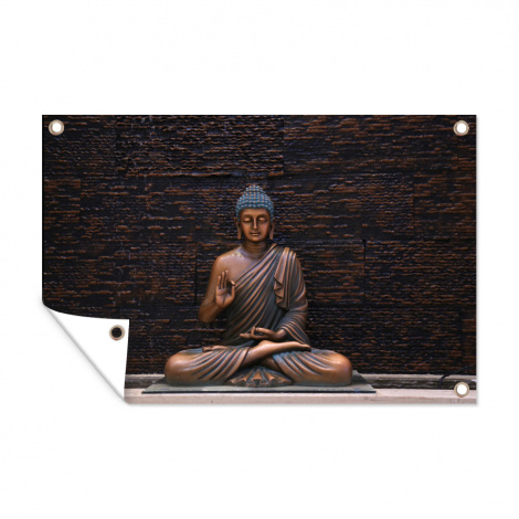 Tuinposter - Boeddha - Buddha beeld - Bruin - Spiritueel - Meditatie - Liggend-thumbnail-1