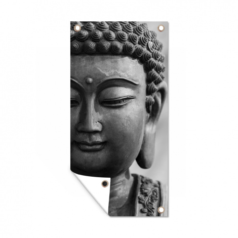 Tuinposter - Boeddha - Grijs - Spiritualiteit - Buddha beeld - Religie - Staand-thumbnail-1